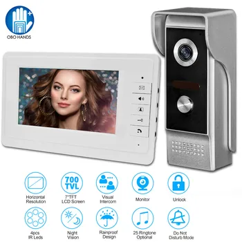 7" Video Intercom Wired Home Video Door Entry System Waterproof Rainproof IR Night Vision Camera Two-way Audio with 1or2 Monitor 1