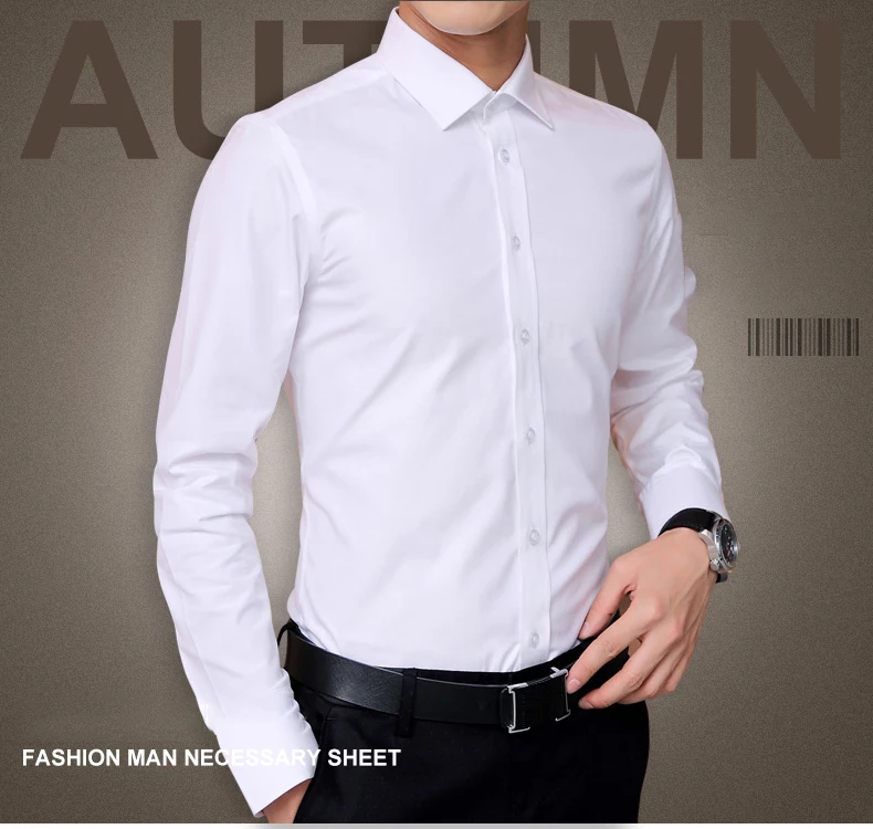 BROWON Men Fashion Blouse Shirt Long Sleeve Business Social Shirt Solid Color Turn-neck Plus Size Work Blouse Brand Clothes