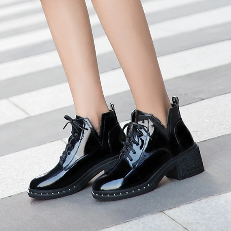 

2019 New Spring Winter Women Pumps Boots High Quality Lace-up European Ladies Shoes PU High Heels Ankle Boots Fast Delivery