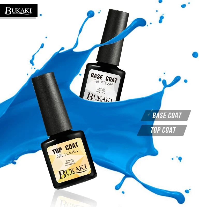 

BUKAKI Top Base Coat Primer Soak Off UV Gel Varnish Long Lasting LED Gel Nail Polish Non Cleansing Top Coat Lacquer