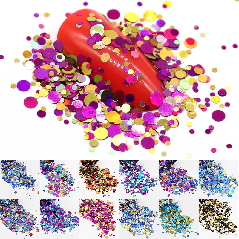 

12Boxes Colorful Nail Glitter Sequins Dust Round Shiny Metal Color Mixed Nail Sparkle Flakes Manicure Nail Art Decorations