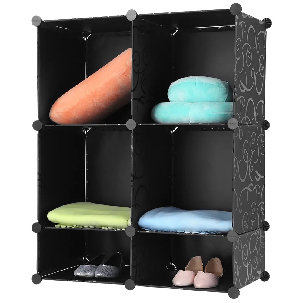 (CUBE 6 SHOE FINETHER) Finether Curly Patterned Black Interlocking Modular Storage Organizer Shelving System3