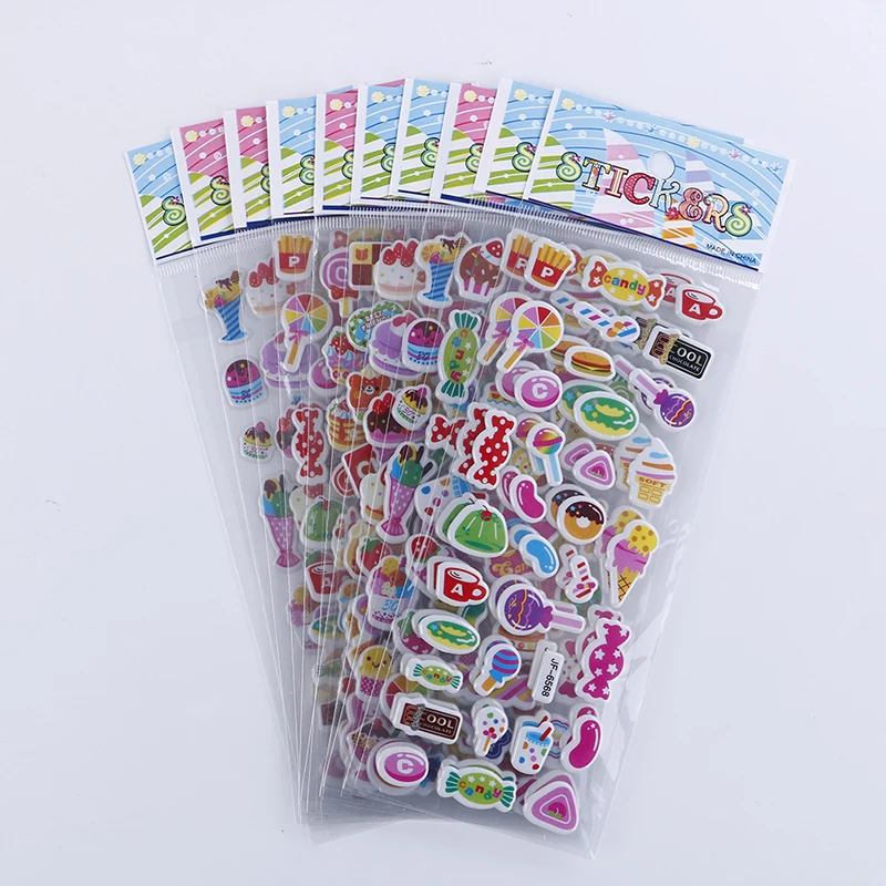 

10 Sheets cartoon patterns Fashion Brand Kids Toys Cartoon 3D Stickers Children girls boys PVC Stickers Bubble Stickers