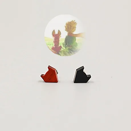

Handmade The Little Prince little fox S925 Silver Sandalwood Ear Stud Earrings Girl's Gift Birthday