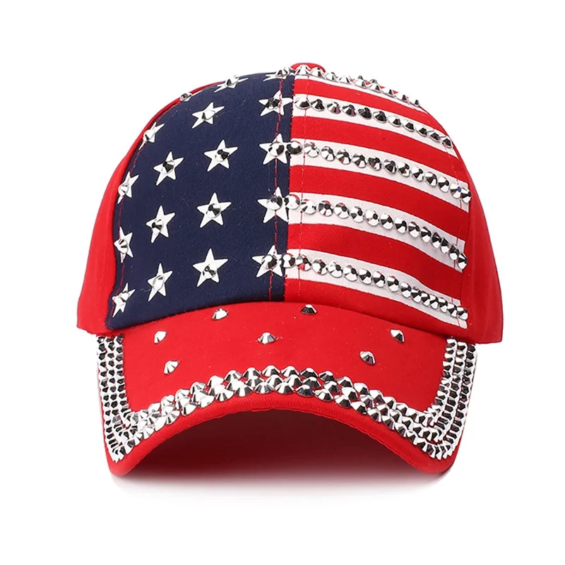 New Baseball Caps Men Women Snapback Hip Hop Summer Mesh Sun hat Adjustable Sparkle Rhinestone Decorative American Flag Printed