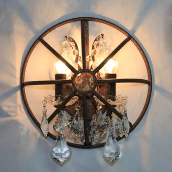 

LOFT Personality Wrought Iron Semi-circle Double E14 Screw Cage Crystal Wall lamp