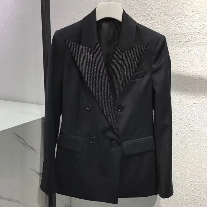 À Double Manches Boutonnage 2019 Vestes Qualité Mode Haute Longues Femme Black Mince Noir Femmes Formelle Manteau De xqOTw7R