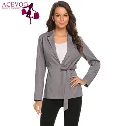 Acevog осень Для женщин классический пиджак с длинными рукавами Slim Fit Blazer куртка пояс Повседневное Офис ПР основной плюс Размеры 3XL