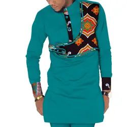 Мужская одежда в африканском стиле дашикис батик печати хлопковые топы человек натуральный хлопок длинный рукав рубашки для мальчиков