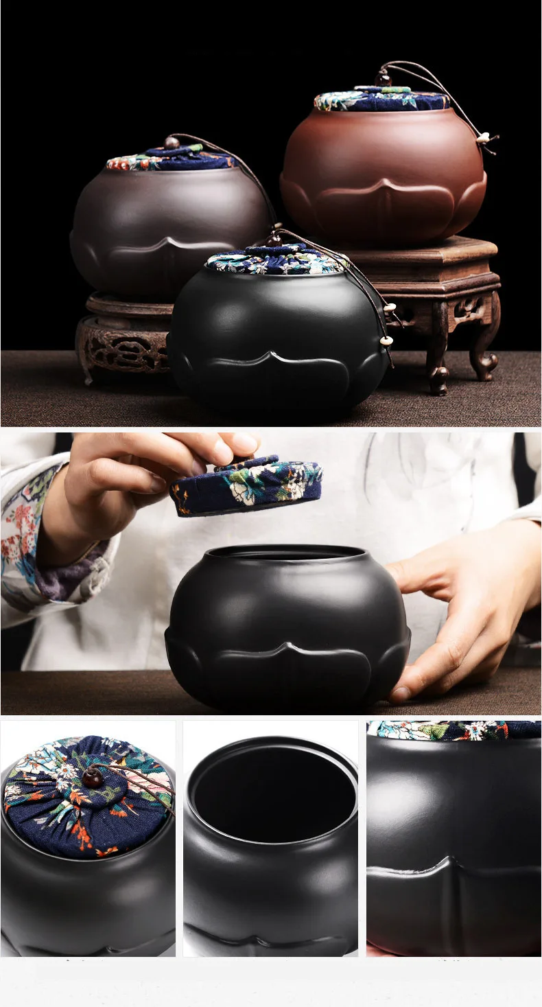 Китайский традиционный стиль, керамическая коробка для хранения чая, банки для чая темного цвета, банки для конфет, контейнер для хранения, кухонный мини-ящик для хранения специй