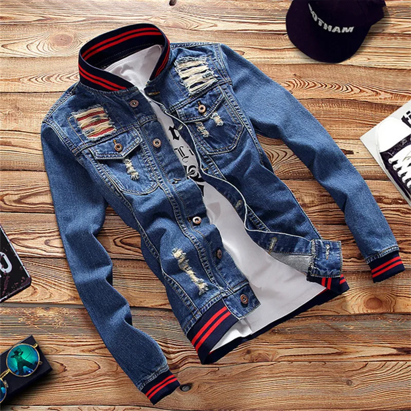Billige 2019 NEUE Frühling Herbst Pilot Jacke Denim Herren Casual Mode Mann Bomber Baseball Jacken Männer Mode stickerei Jean Jacke Mann