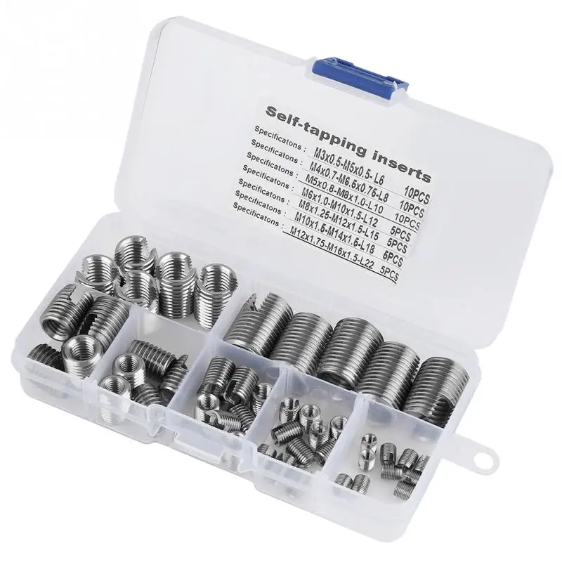 50Pcs/Set Stainless Steel Thread Insert Set Inner Thread Self Tapping