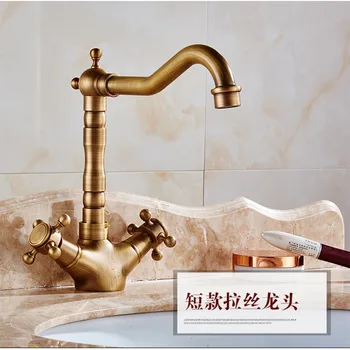 

Free shipping Top quality Dual handle antique bathroom faucet with solid brass bamboo bathroom basin antique faucets