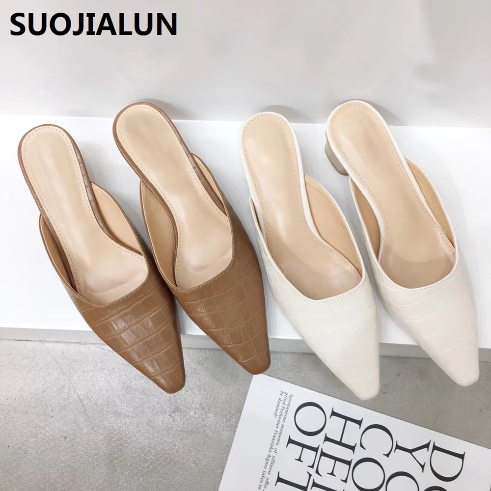 

2019 Women Mules Summer Shoes Pointed Toe Women Flat Slippers Slip On Mules Casual Flat Slides Stone pattern Shoes Sandals