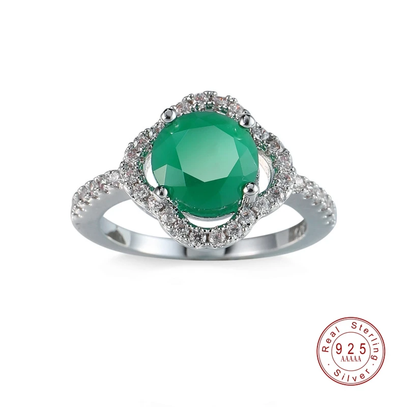 Синий/зеленый/шампань круглый кристалл обручальное кольцо для женщин Мода стерлингового серебра 925 Обручальное CZ украшения для пальцев