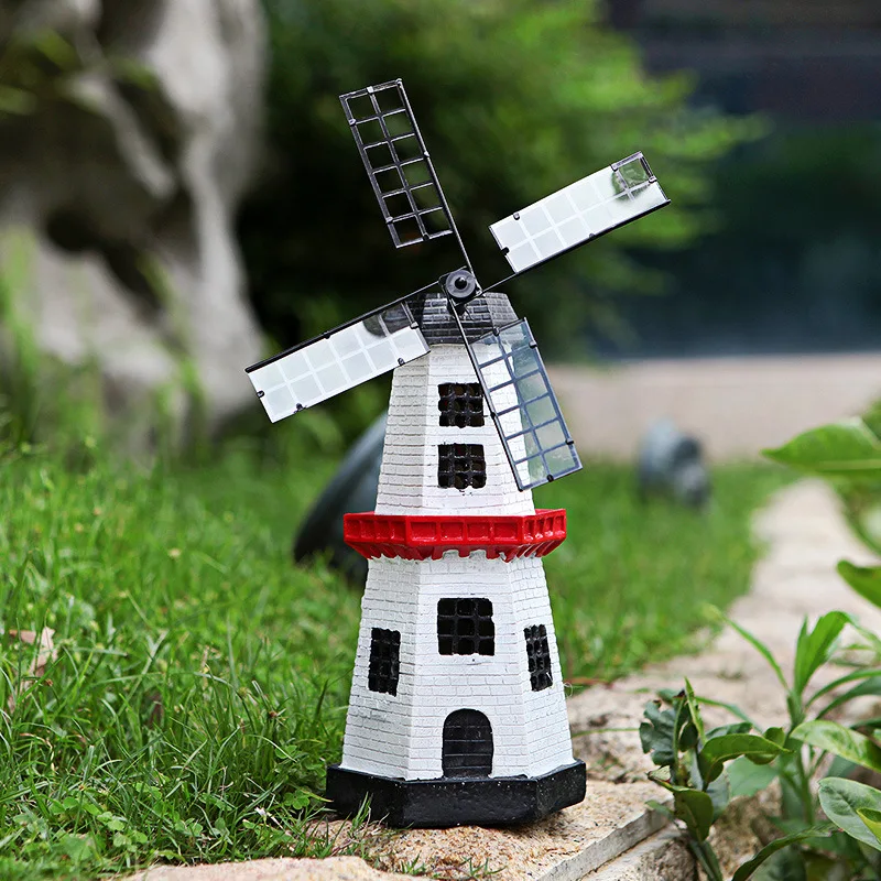 

Solar Powered Windmill With Led Light Rotate Fan Statue Garden Night Light Decoration Home Office Desk Decor Ornament