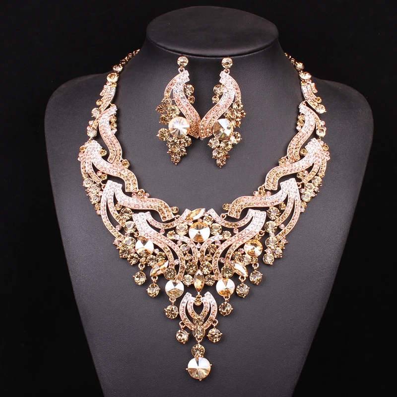 

Gorgeous Crystal Bridal Jewelry Sets Wedding Party Costume Jewellery Big Necklace Earrings Set for Brides Jewelry Dropshipping