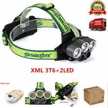 2017 Estilo 10000Lm 3 XML T6 + 2 LED de 5 Modos LED Cabeza De La Lámpara Para La Lámpara de la linterna Del Faro 18650 Caza de Excursión Que Acampa + USB Cable