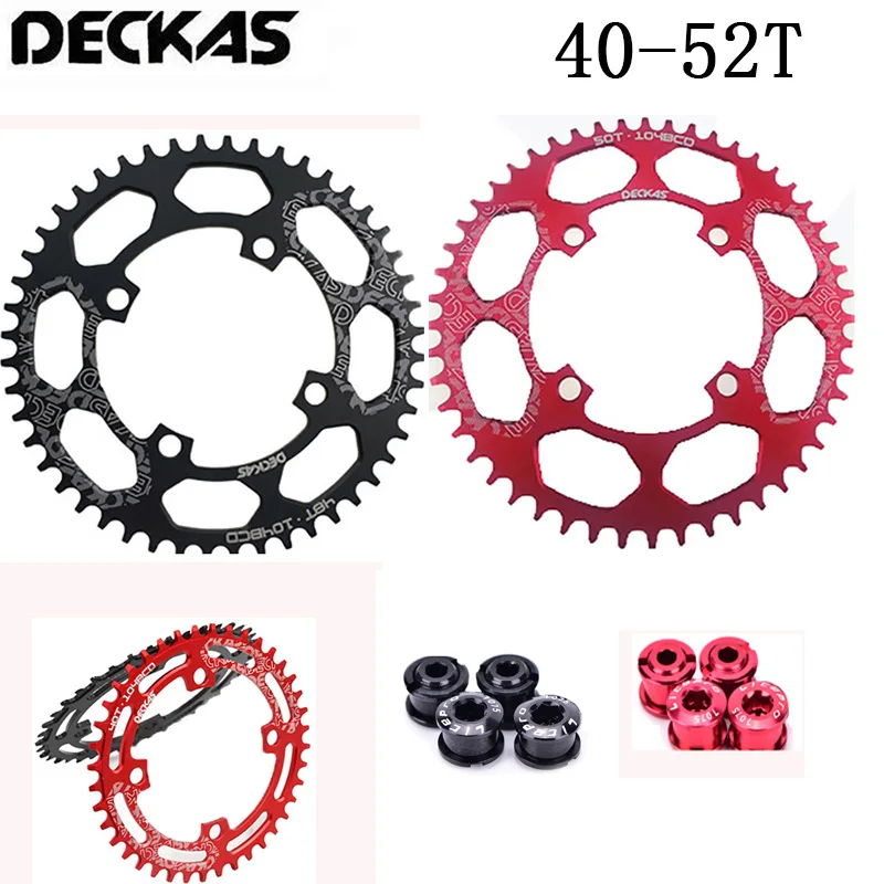 

DECKAS MTB Chainring 104BCD Mountain Road Bike Narrow Wide Single Speed Chainring Bicycle Black/Red 40T-52T Chainwheel