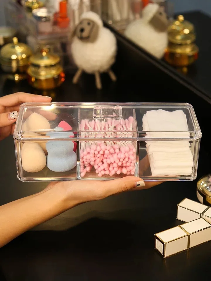 Makeup Cotton Organizer Acrylic Storage Box for Cotton Swab and Beauty Egg Cosmtic Plastic Makeup Storage