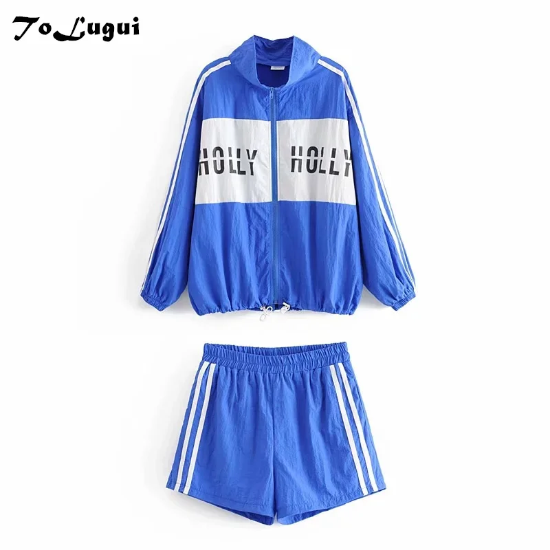 

Women Clothing 2019 Summer New Long Sleeve Set 2 Two Piece Set Hooded Jacket + Shorts Fashion Letter Print Tracksuit Feminino