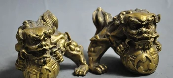 

Chinese Fengshui brass Guardian door Evil spirits foo fu dog lion statue pair