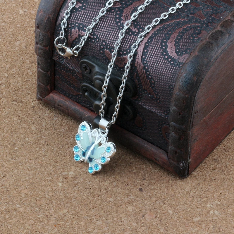 

2pcs Blue Enamel Butterfly Alloy Charms Pendant Necklaces Jewelry DIY 23.6 inches Chains A-505d