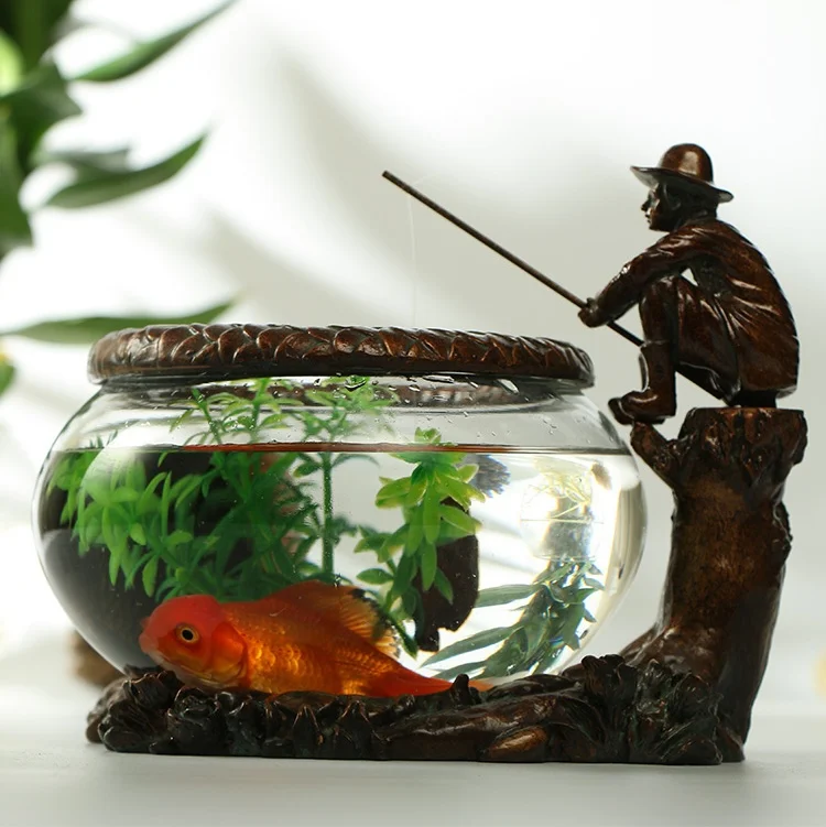 Memancing Unik Man Gambar Kaca Dan Resin Tangki Ikan Aquarium