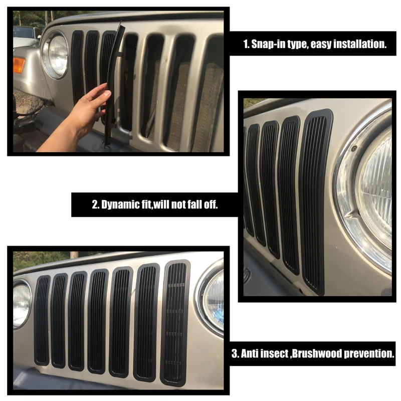 Передняя решетка решетки крышка оболочка для Jeep Wrangler TJ 1997-2006 вентиляционная отделка вставка гоночные решетки рамка глянцевый черный WISENGEAR/
