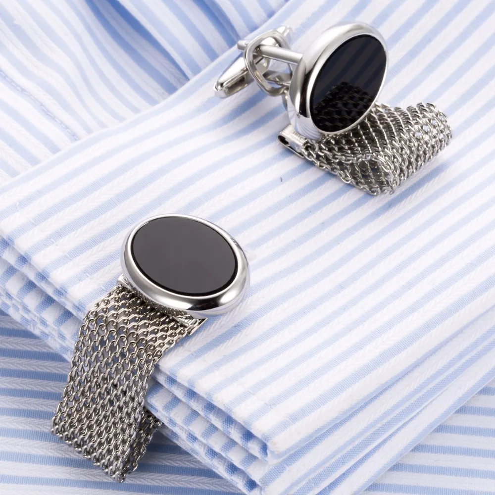 

Vagula Round Black Crystal and Net Chain Cufflinks Luxury Cuff links Wedding cufflinks French Shirt Cuff link 796 drop shipping