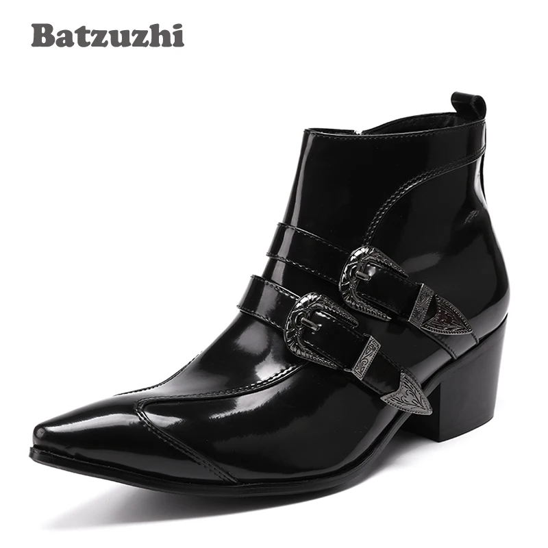 Batzuzhi/мужские ботинки итальянского типа Botas Hombre черные кожаные ботильоны с острым