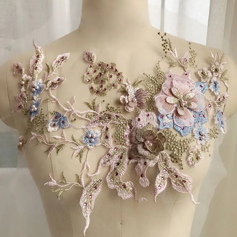 Свадебное платье 3D аксессуары ручной работы вышивка аппликация Тюль DIY Жемчуг кружево ткань бисером цветы нашивки наклейка для одежды