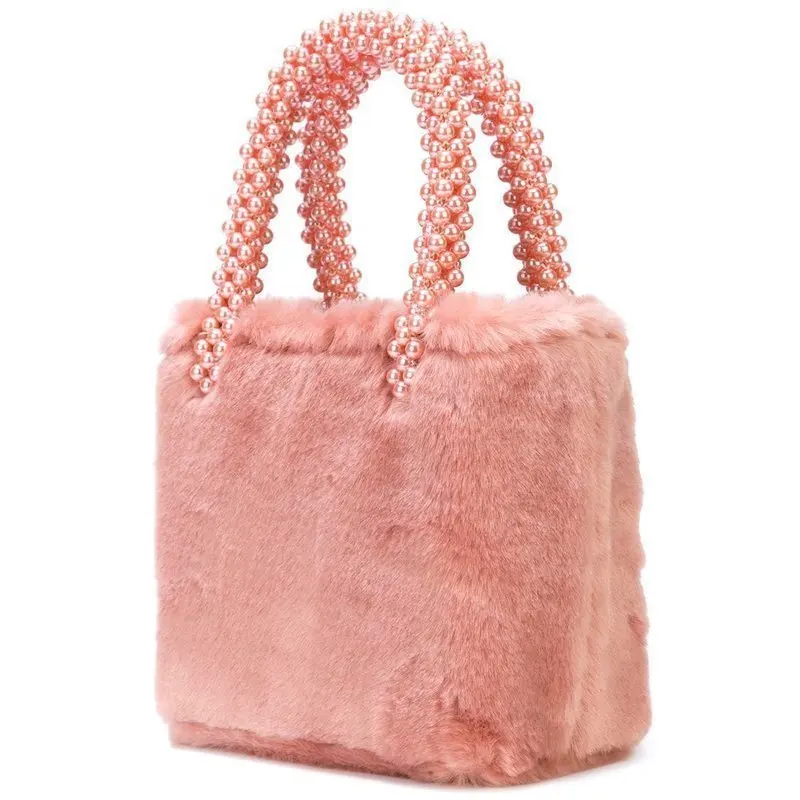 Fur Bag Beaded Top Handles Tote Warm Winter Ladies Portable Hand Pearl Bag Luxury Women Pearl Small Bags For Designer Pink Gray цена Fur Bag Beaded Top Handles Tote Warm Winter Ladies Portable Hand Pearl Bag Luxury Women Pearl Small Bags For Designer Pink Gray цены онлайн