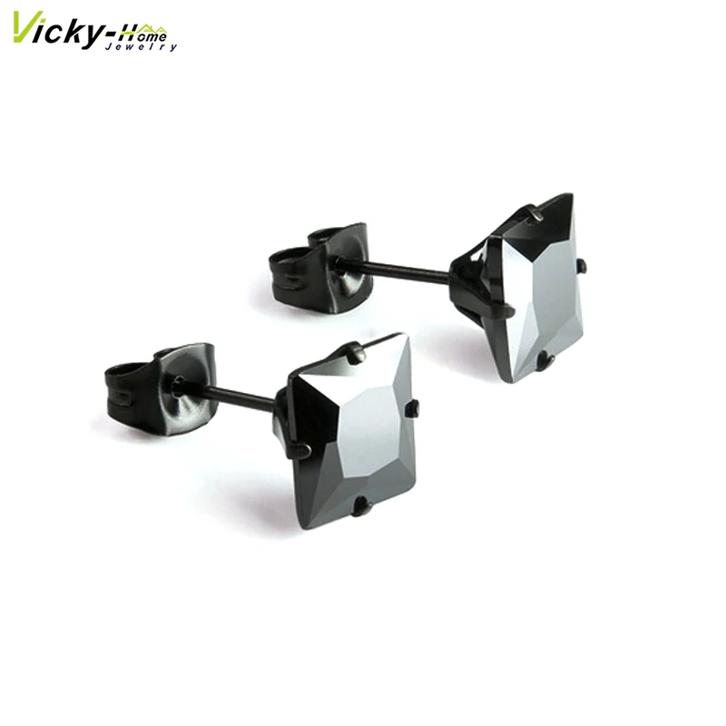 VHCZ01-3 Square White black 3mm 4mm 5mm 6mm 7mm 8mm 9mm 10mm CZ stud earrings
