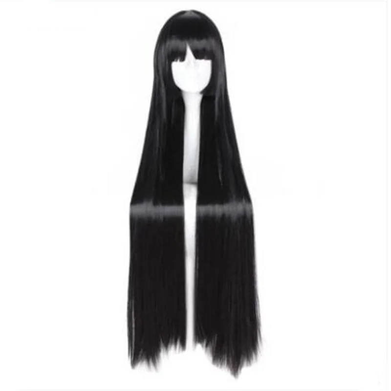 

MCOSER 100cm Synthetic Long Straight Black Color neat Bangs Cosplay Wig 100% High Temperature Fiber WIG-663A