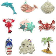 ¡10 unids/bolsa océano tema/Shell/delfín/langosta/cangrejo/ballena/calamar/árbol/zapatilla! Pendiente de verano para niños, diseño de collar