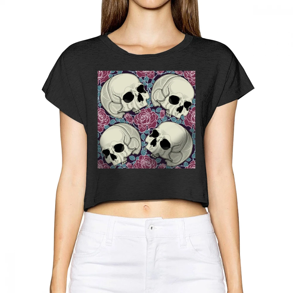 

Custom Design Female Summer O-Neck Short Sleeve Cotton T-Shirts Women Fashion Skull Print Loose Tees Casual TShirt Tops