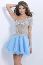 Modische Glänzenden Kristall Perlen Homecoming Kleider Bling Bling A-linie kurze Brautkleider Durchsichtig Cocktail Party Kleid TW46