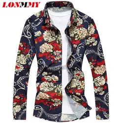 LONMMY 5XL 6XL 7XL Цветочные мужские рубашки цветок camisa masculina мужские рубашки с длинным рукавом модные Мужская классическая рубашка мужские