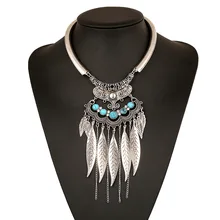 2017 Fashion Boho Vintage Collier Bohemian Necklace Colar Leaf Tassel Statement Maxi Necklace Necklaces & Pendants Women Jewelry