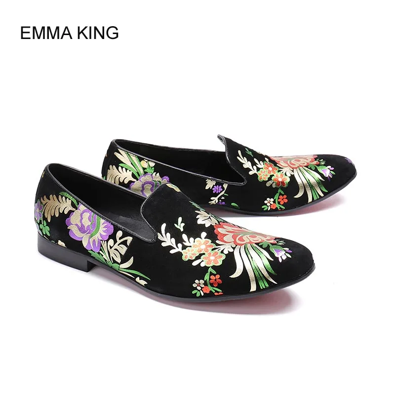 

EMMA KING Comfortable Men Shoes Slip On Metal Pointed Toe Print Flower Leisure Spring Autumn Zapatos De Hombre