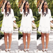 Белое богемное пляжное кружевное свободное мини-платье с рукавами-воланами, летнее женское платье размера плюс 6XL