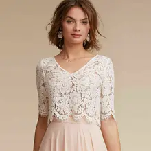 Новинка, свадебные куртки с v-образным вырезом, женские Болеро с рукавом до локтя, белые, цвета слоновой кости, с кружевной аппликацией, на заказ