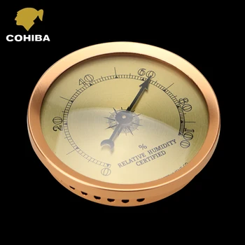

High Quality Practical Metal Golden Round Adjustable Hygroset Electronic Cigar Hygrometer