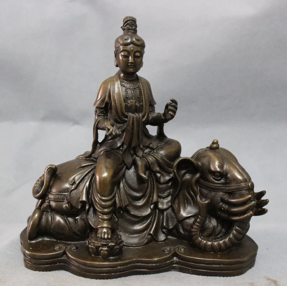 

wan67024+++Chinese Buddhism Pure Bronze Kwan-Yin GuanYin Buddha Ride Elephant Statue
