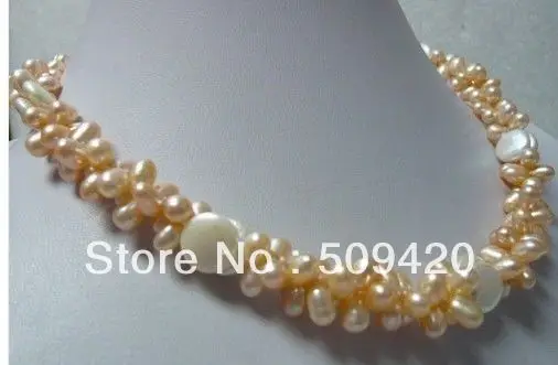 

Free Shipping >>2 Rows Pink Pearl White Button Pearl Necklace