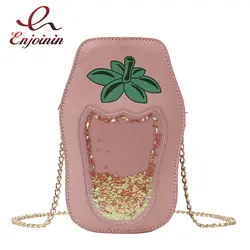 Милая розовая Клубничная струящаяся блестящая модная сумка на плечо для молодых девушек, сумка через плечо, сумка женский клатч, Сумка с