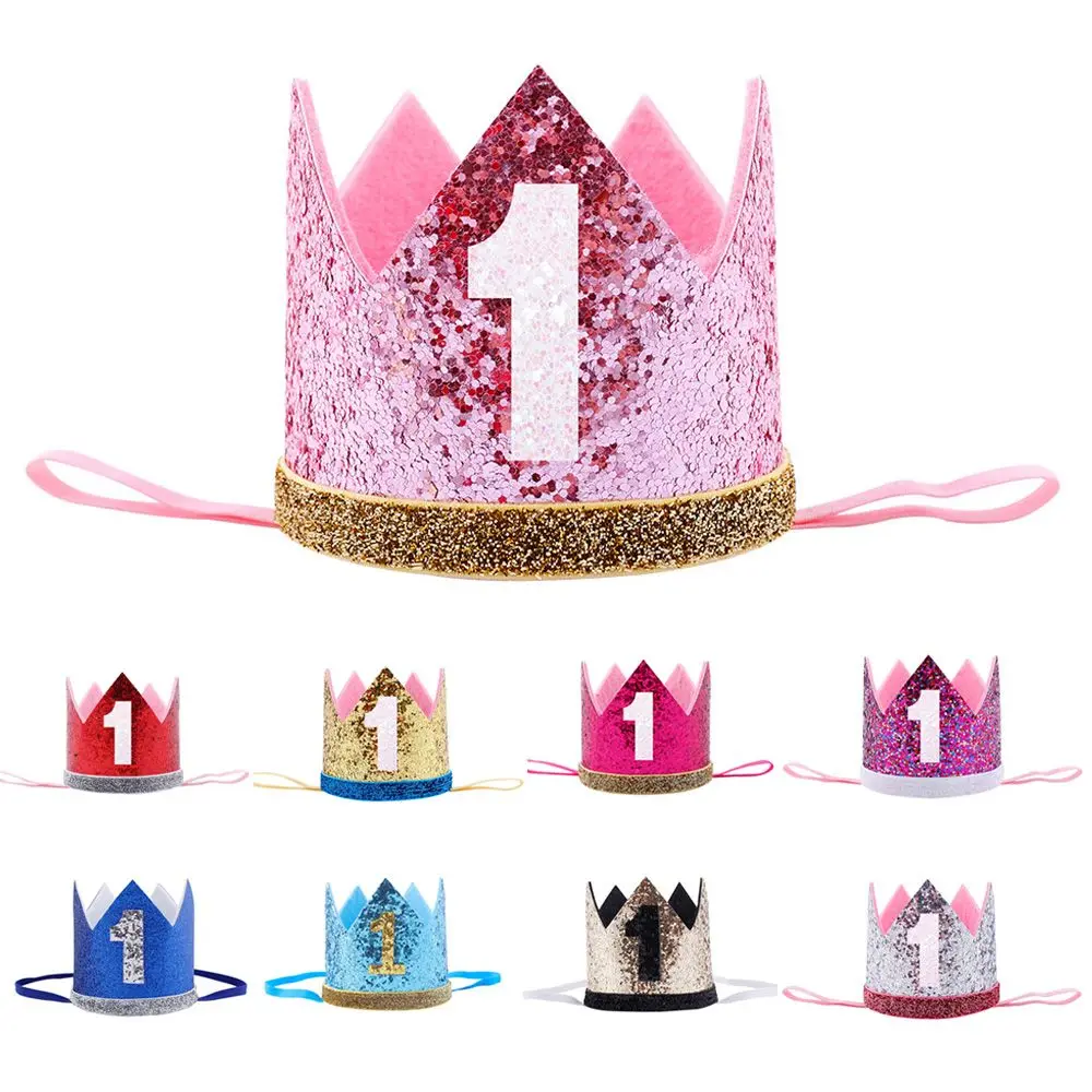 С Днем Рождения 1 года Детская повязка Корона волос Группа шапка принцессы корона головные уборы орнамент подарок на день рождения