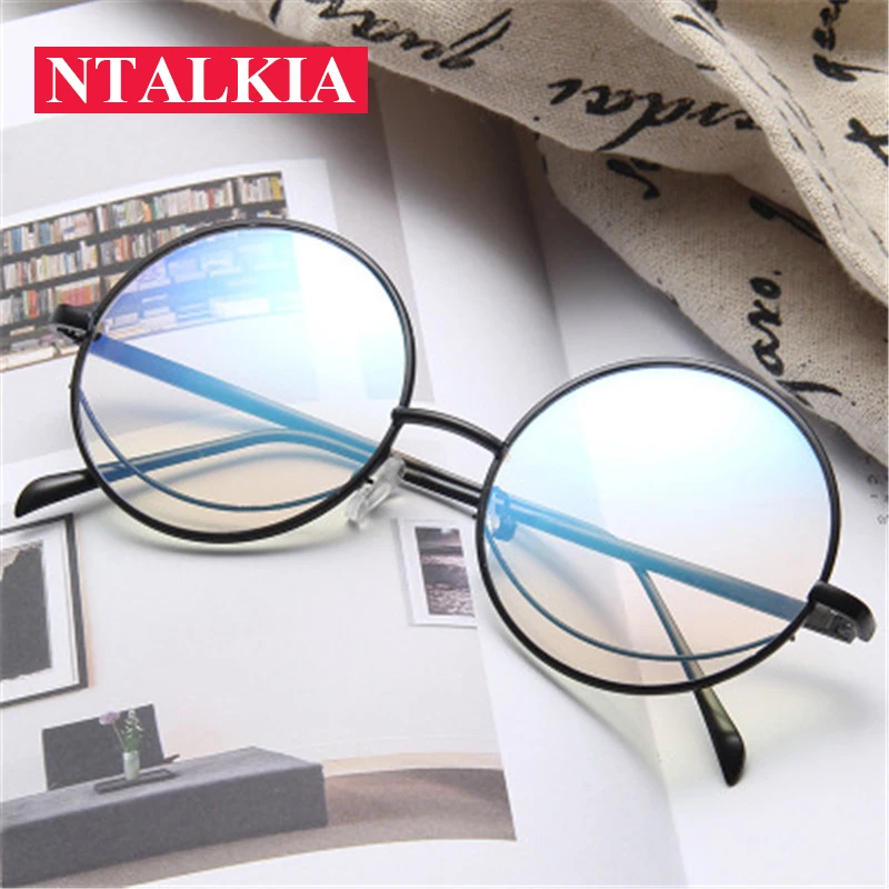 

Fashion Brand Smiley big round frame black glasses for women transparent clear lens computer reading anti Fatigue eyewear