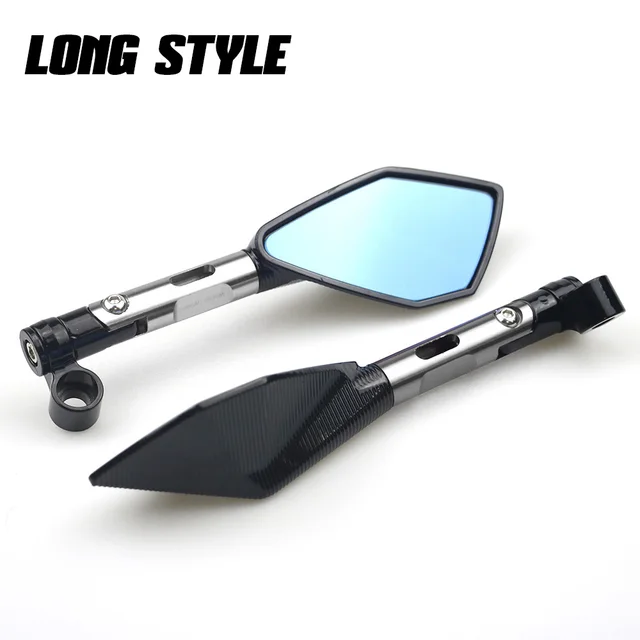 Universal CNC Aluminum Motorcycle Handlebar Rear View Mirrors Blue Anti-glare Mirror for Honda Yamaha Suzuki Scooter ktm Long Silver